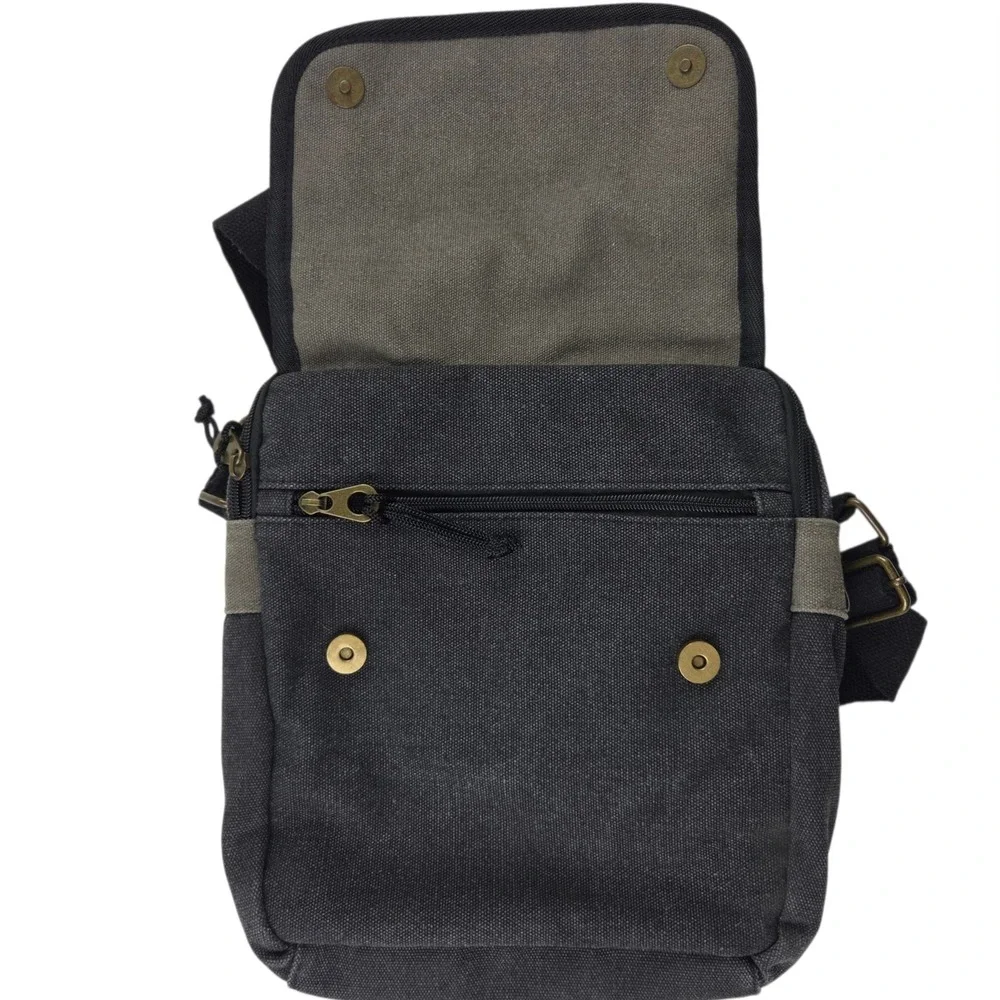 Scruffy Dog Trading Co Crossbody Small Messenger Bag Black Grey Canvas Rugged